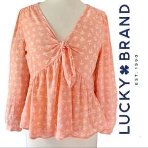 Lucky Brand Tie Front Ruffle Hem Peach